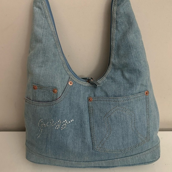 Guess Y2K Denim Jeans Bedazzled Shoulder Bag - Picture 2 of 12